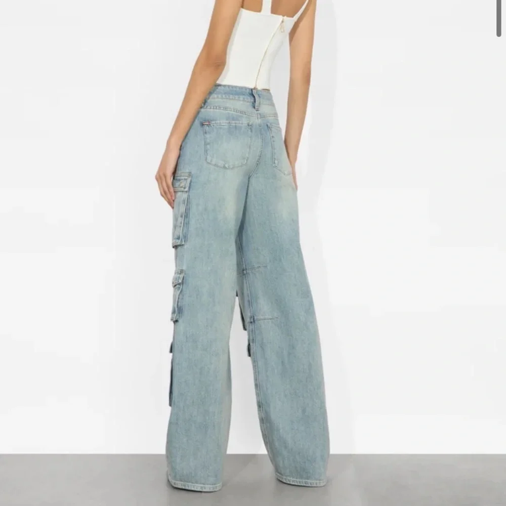 Alice + Olivia Light Blue Wide Leg Cargo Jeans sz 24 - Picture 4 of 12